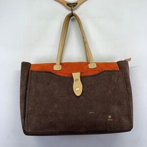 Sherpani Priya Tote Bag Brown Orange Canvas Suede Shoulder‎ Hand Bag Large